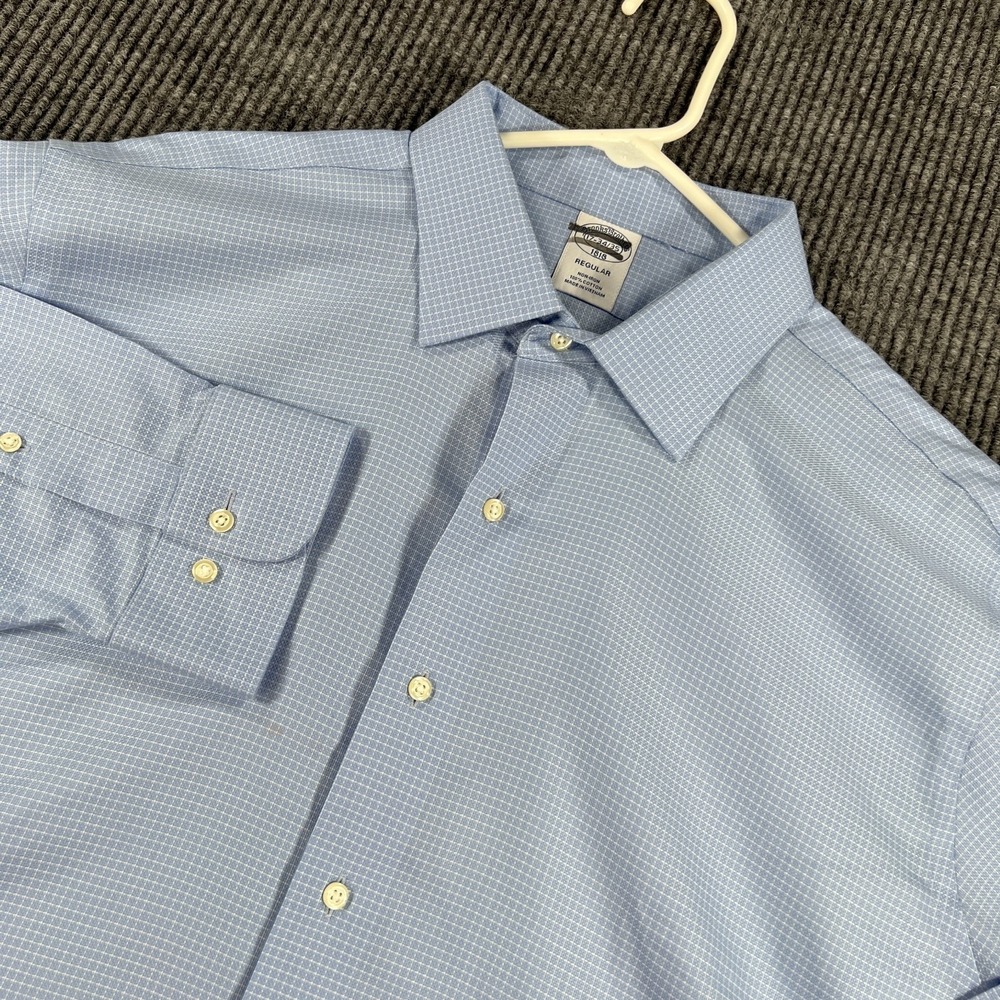 Brooks Brothers Shirt Mens 17 Blue Check Long Sleeve Button Up Regular Fit Work